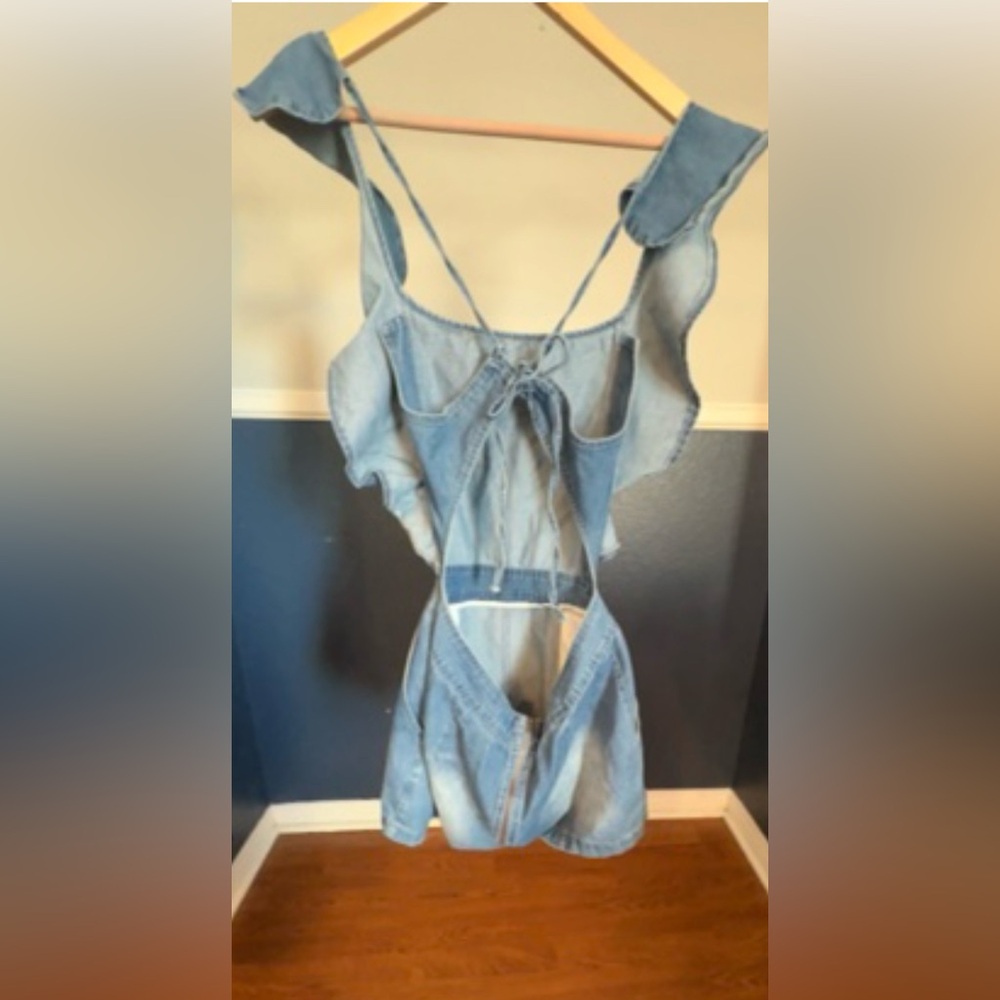 Blue Denim Ruffle Dress - Picture 2 of 3